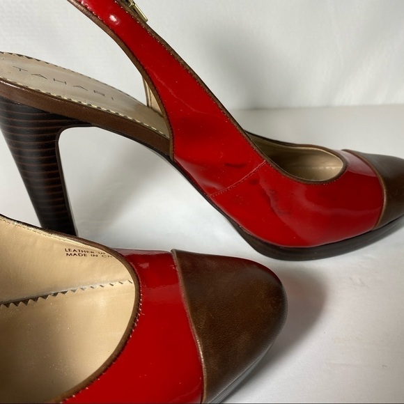TAHARI Red Parent / Leather Sling Back Size 8M Women's Shoes With Brown Toe Cap - Picture 6 of 15